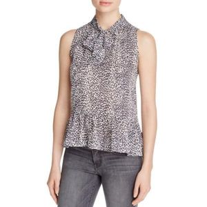 Joie Silk Sleeveless Animal Print Peplum Pussybow Tie Blouse